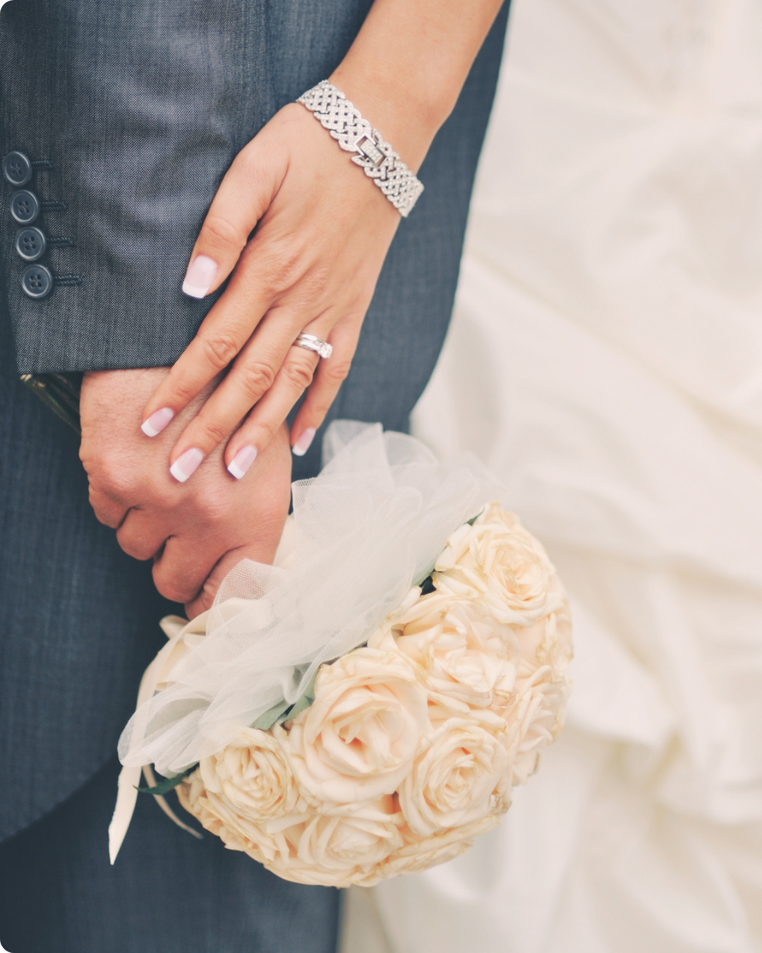 Bride and Groom's Hands and Bouquet
